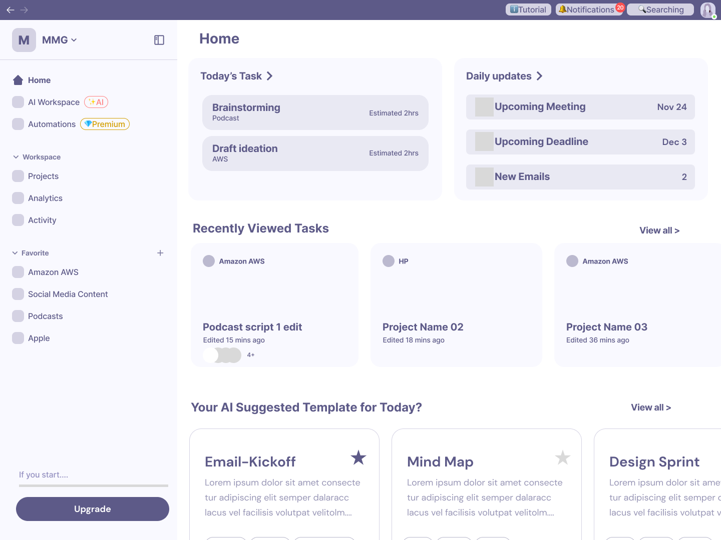 Home dashboard